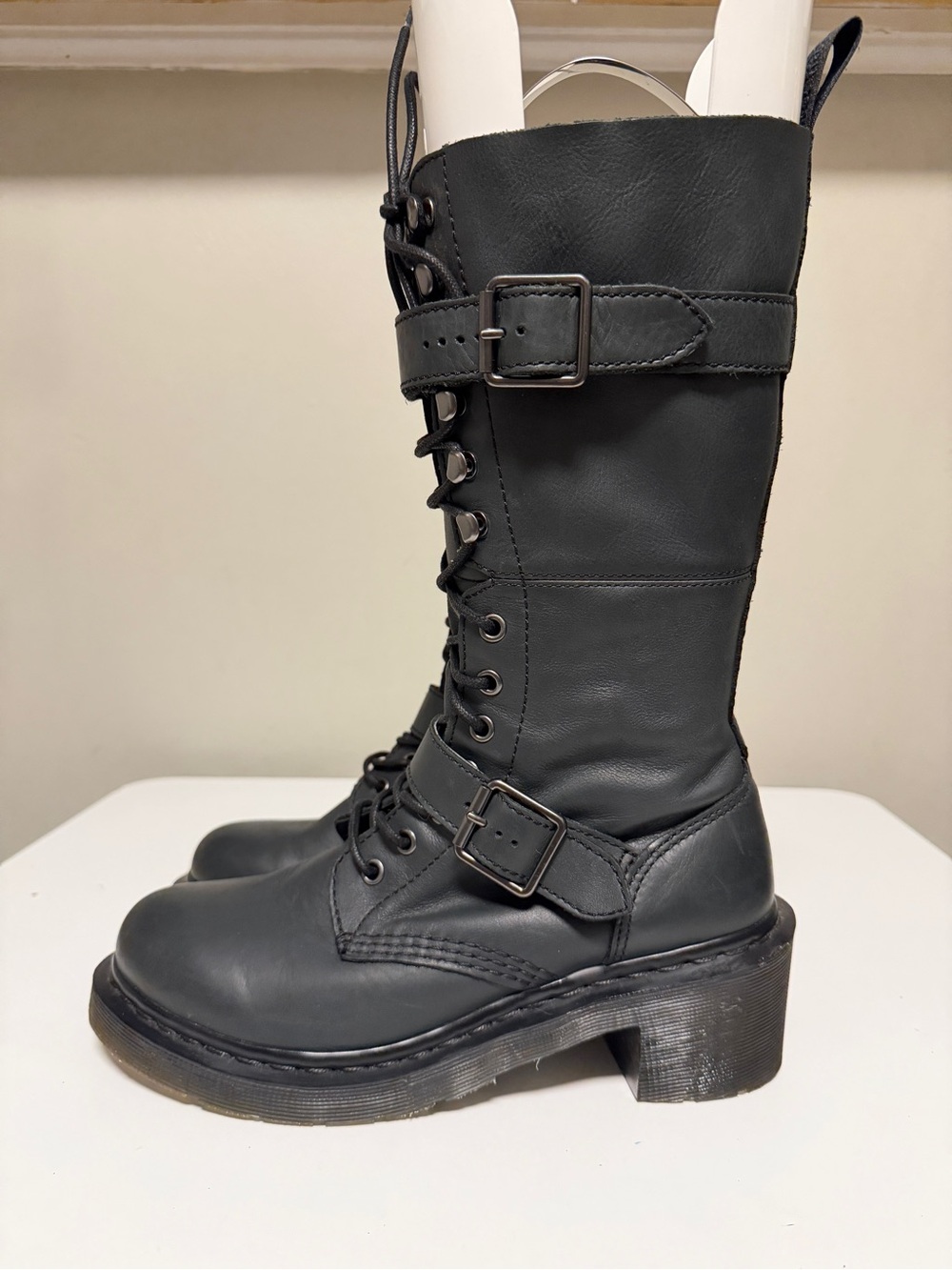 Dr. Martens Josefa Heeled Leather Black Zip Buckle Boots Women’s US 8 EU 39 UK 6